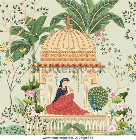 Traditional Mughal Queen Sitting Garden Arch Stock Vector (Royalty Free ...