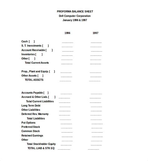 Vertical Balance Sheet Template | Free Sheet Templates