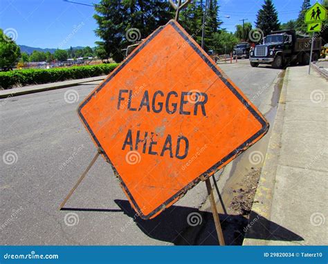 Flagger Ahead Sign Royalty-Free Stock Image | CartoonDealer.com #29820034