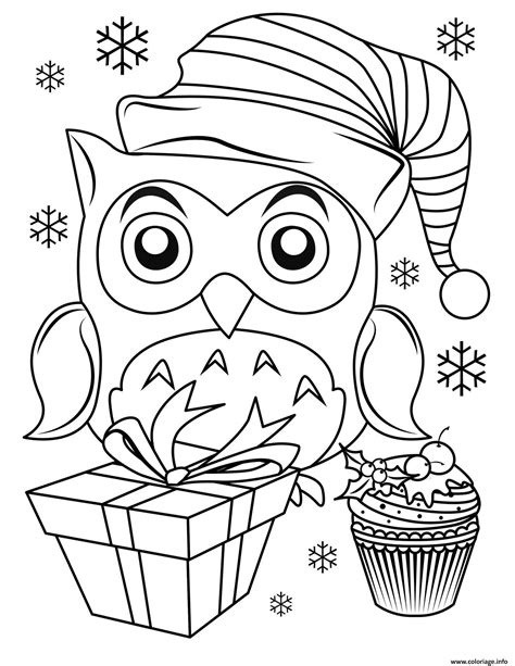 Coloriage hibou de noel avec chapeau - JeColorie.com