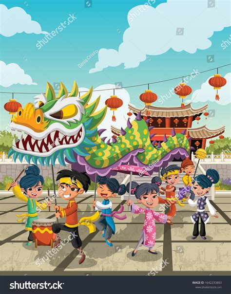 Cartoon Children Celebrating Chinese New Year Stock Vector (Royalty Free) 1642233883 | Shutterstock