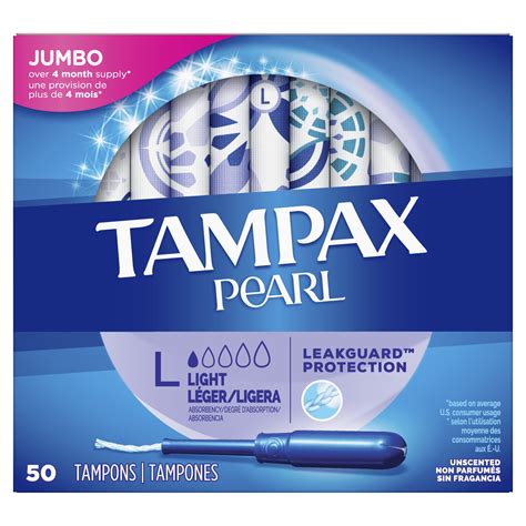 Tampax Pearl Tampons, Light Absorbency, Unscented, 50 ct - Walmart.com - Walmart.com