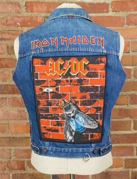 Vintage Levi's Custom Denim Vest 80s Iron Maiden AC/DC Back Patch Heav – Black Shag Vintage