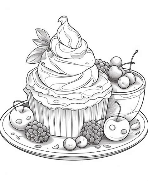 Premium AI Image | a drawing of a cupcake with cherries and cherries on ...