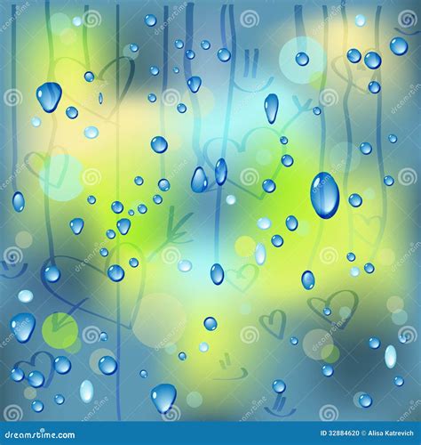 Raindrops on the window stock vector. Illustration of reflection - 32884620