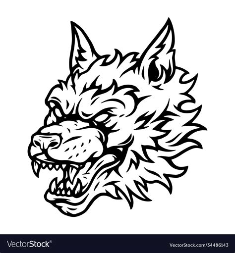 Aggressive scary wolf head tattoo concept Vector Image