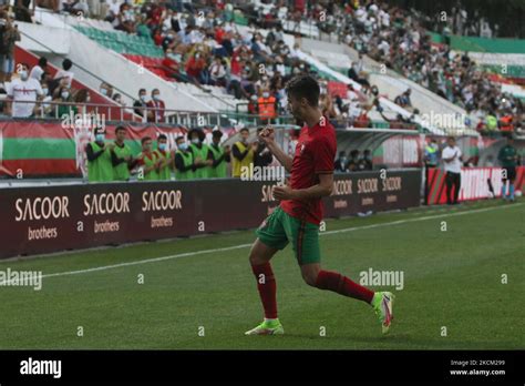 Fábio Vieira du Portugal U21 célèbre après avoir marquant un but lors du match de qualification ...