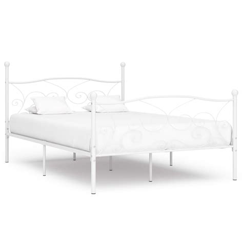 Bed Frame with Slatted Base White Metal 140×200 cm – Home and Garden | All Your Home Interior ...