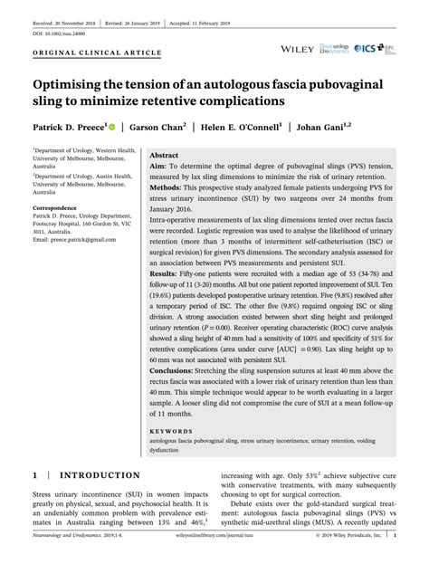 (PDF) Optimising the tension of an autologous fascia pubovaginal sling to minimize retentive ...