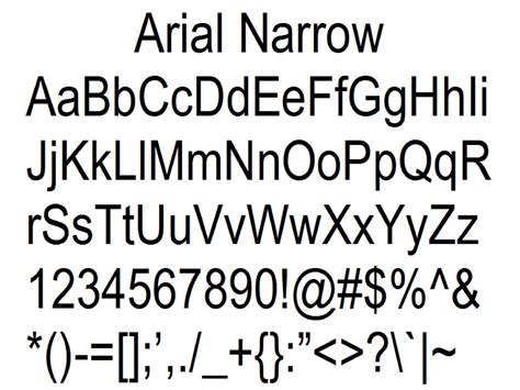 Font Alphabet Styles: Arial Narrow