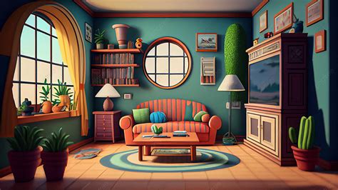 Living Room Sofa Cute 3d Cartoon Background, Cartoon, 3d, Sofa ...