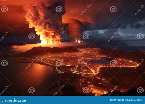 Imagination of Campi Flegrei Caldera Eruption in Italy. Generative AI Stock Photo - Image of ...