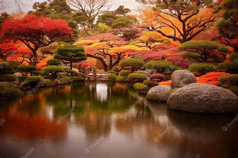 Premium Photo | Enchanted japanese garden autumn background wallpaper ...