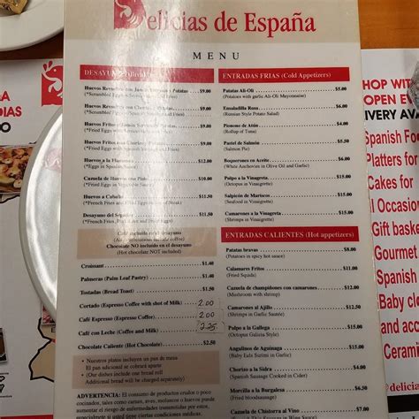 Menu at Delicias de España restaurant, Miami, SW 40th St