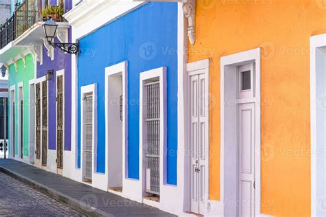 Puerto Rico colorful colonial architecture in historic city center ...