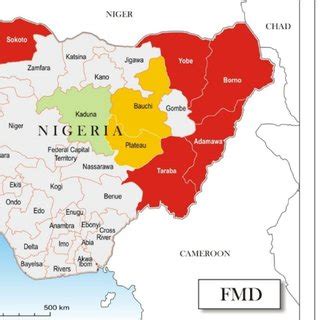 Map of Nigeria showing the border and transit states where samples were ...