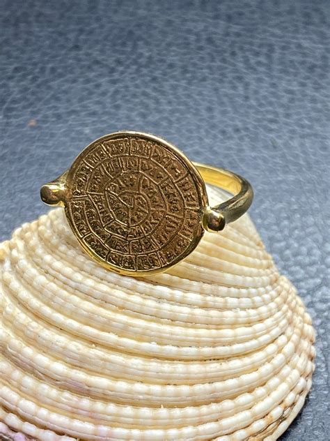 Crete Phaistos Disc Ring In 18k Gold Overlay Sterling Silver in 2022 | Greek jewelry, Gold ...