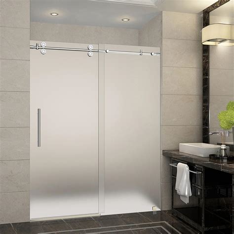 Aston Langham 56 in. to 60 in. x 75 in. Completely Frameless Sliding Shower Door with Frosted ...