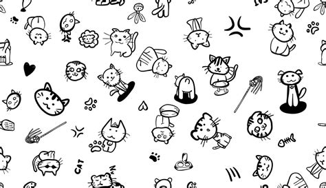 seamless cute cat drawing on a white background. 34786543 Vector Art at ...