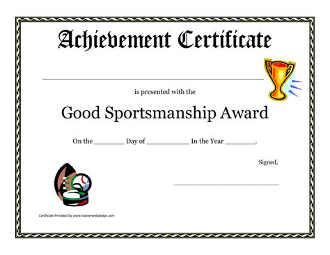 Good Sportsmanship Award Certificate Template Download Printable PDF | Templateroller