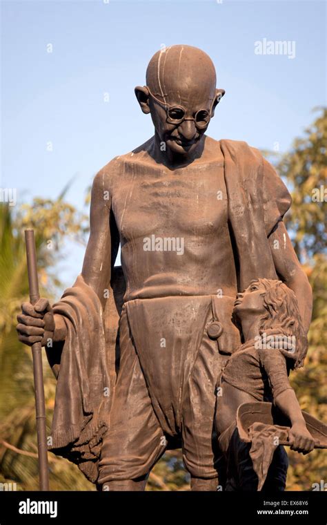 Mahatma Gandhi statue, Velha Goa or Old Goa, near Panaji or Panjim, Goa ...