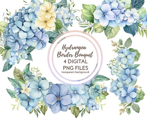 Blue Hydrangea Border Bouquet Clipart PNG Floral Watercolor - Etsy