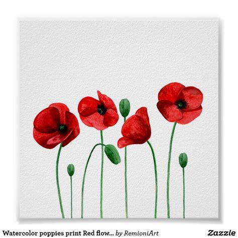 Watercolor poppies print Red flowers Botanical art | Zazzle.com | Poppy flower painting ...