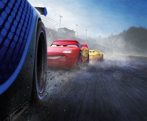 HD wallpaper: Disney Cars 3 movie scene, Lightning McQueen, Jackson Storm, Cruz Ramirez ...