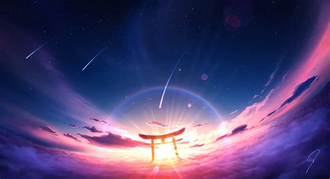 Download Torii Sky Anime Shrine HD Wallpaper by Nengoro