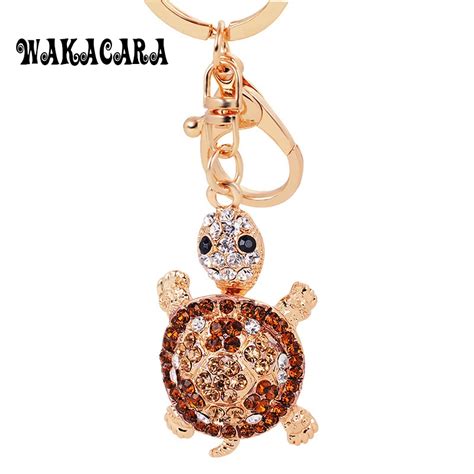 WAKACARA Novelty Rhinestone Tortoise Keychains Keyring Turtle Metal ...