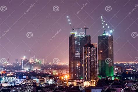 Building Construction at Night Stock Image - Image of downtown, high ...