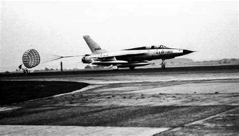 Republic F-105F (S/N 62-4424) landing with drag chute. (U.S. Air Force Photo) | Military ...