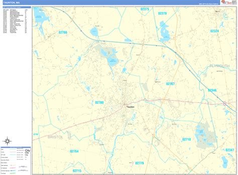 Taunton Massachusetts Wall Map (Basic Style) by MarketMAPS - MapSales