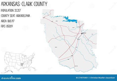 Map of Clark County in Arkansas, USA. Stock Vector - Illustration of ...