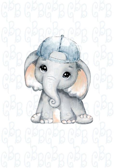 Baby boy elephant with denim hat digital download etsy – Artofit