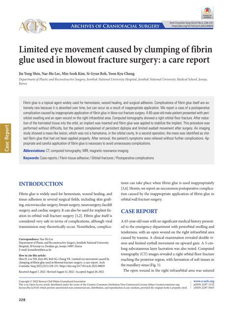 (PDF) Limited eye movement caused by clumping of fibrin glue used in blowout fracture surgery: a ...