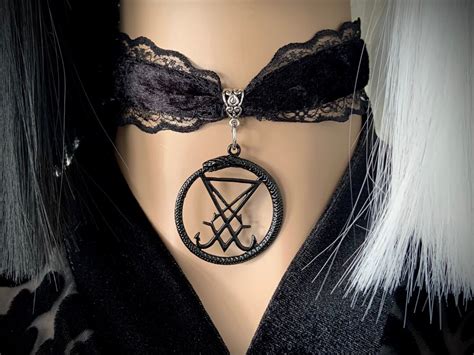 Black Sigil of Lucifer Serpent Seal Velvet Choker Necklace Goth Gothic Tradgoth Lace Jewelry ...