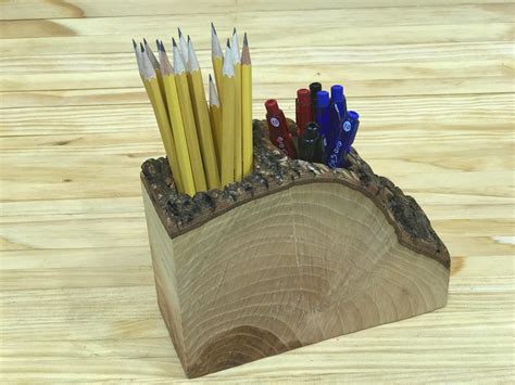 Rustic Wooden Pencil Holder Wooden Pen Holder Desk