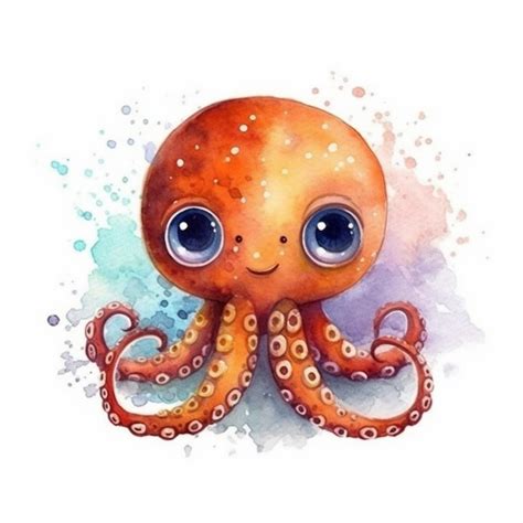 Premium AI Image | Watercolor octopus watercolor painting of a cute ...