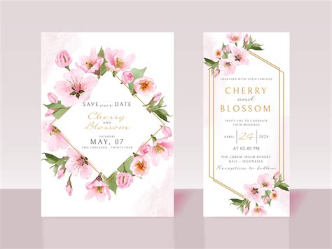 Beautiful cherry blossom wedding invitation card template 9972651 Vector Art at Vecteezy