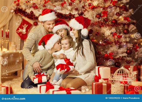 Christmas Family Portrait, Happy Father Mother Children Royalty-Free ...