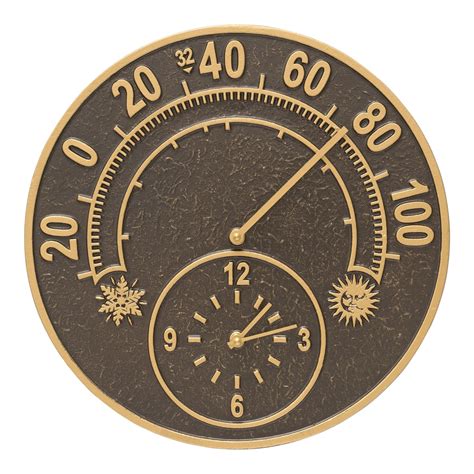 Whitehall Wireless Indoor/Outdoor French Bronze Classic Thermometer with Clock at Lowes.com