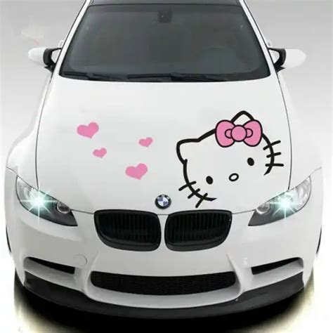 Cute Hello Kitty Cartoon Car Motors Hood Vinyl Decal Sticker New Pink Heart 1pcs - AliExpress