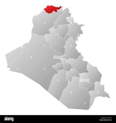 Political map of Iraq with the several governorates where Dohuk is ...