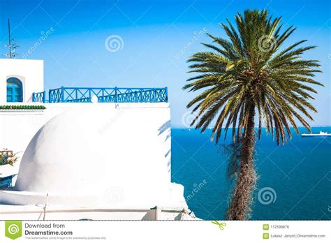 Cafe with Beautiful View on Sidi Bou Said Harbour Stock Photo - Image ...