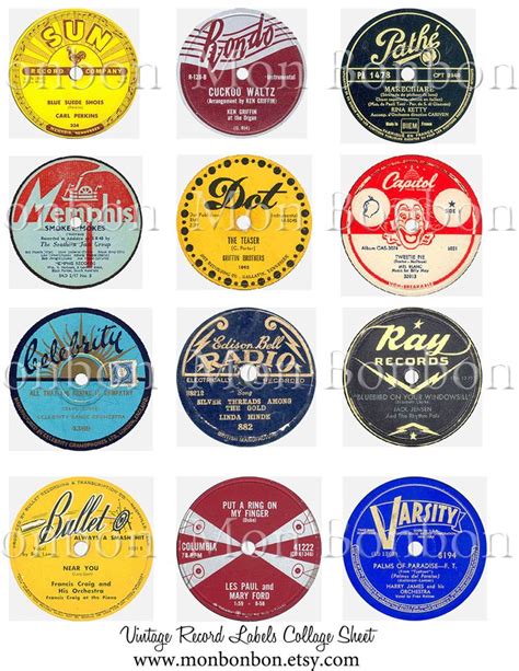 vINTAGE rECORD LaBeLs Digital Collage Sheet ATC Mixed Media Clip Art Cupcake Toppers - INSTANT ...