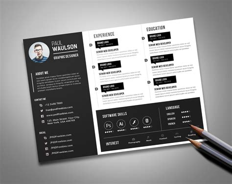 Free Black Landscape Resume (CV) Design Template PSD File - Good Resume