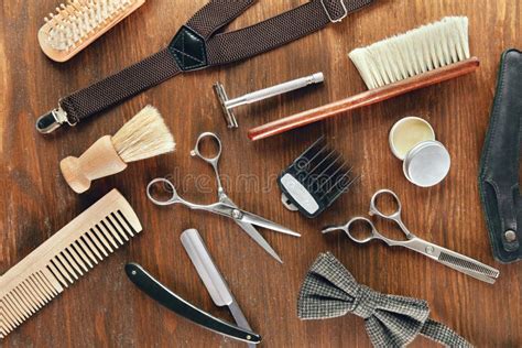 Barber Equipment and Tools on Wood Table Stock Image - Image of masculine, closeup: 121160971