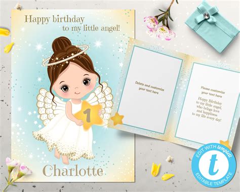 Little Angel Birthday Card Template Printable Card for Cute - Etsy