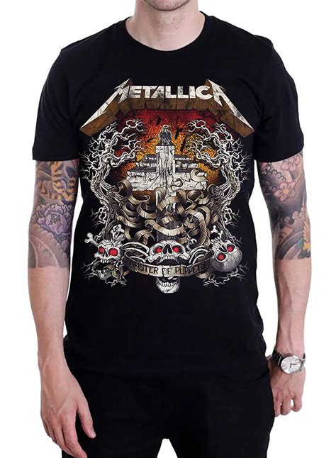 Fashion Cotton T Shirts PV Metallica Men's Master of Puppets T Shirt Black 100% Cotton Short ...